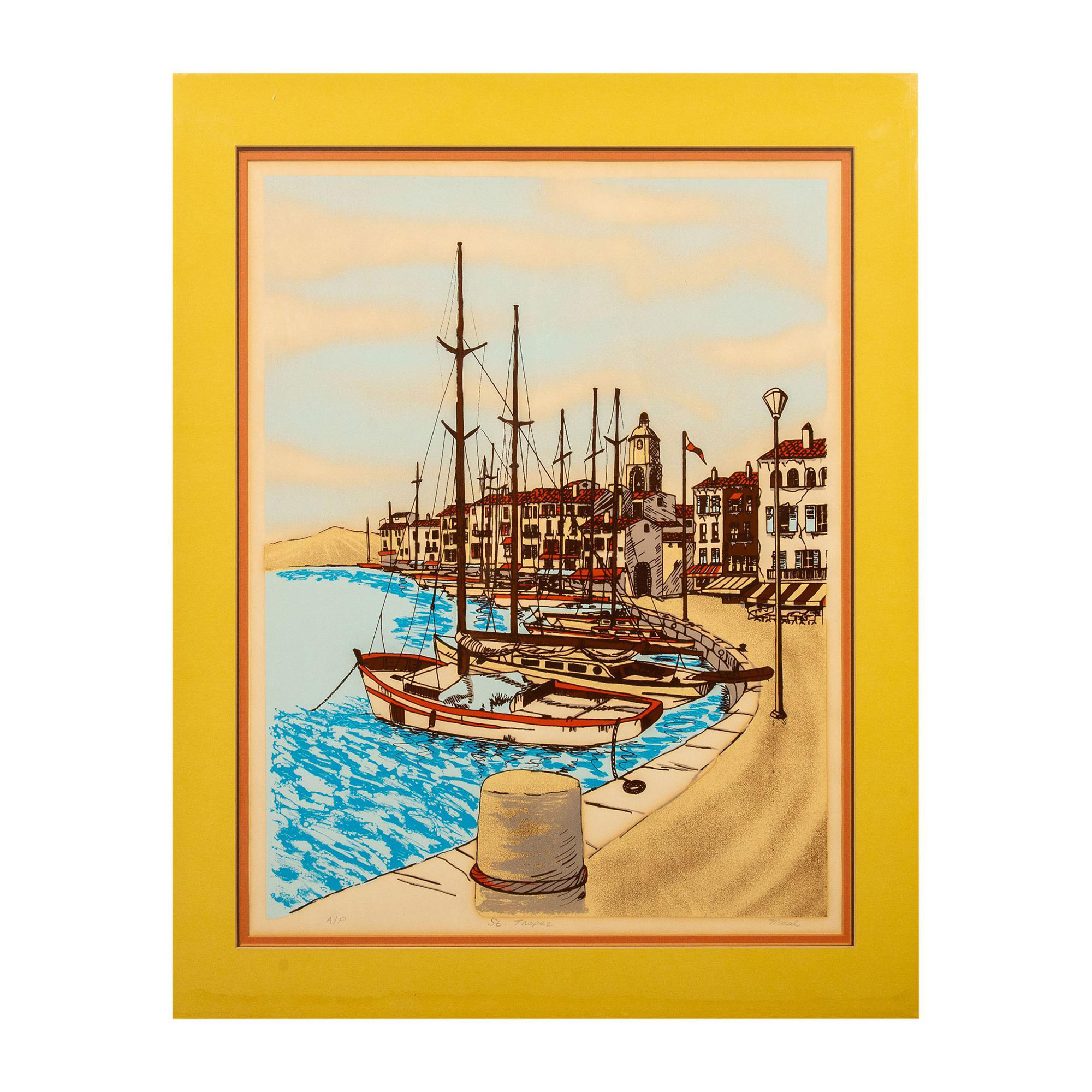 Marcel, Large Color Lithograph, Harbor of St. Tropez, Signed - Image 2 of 6