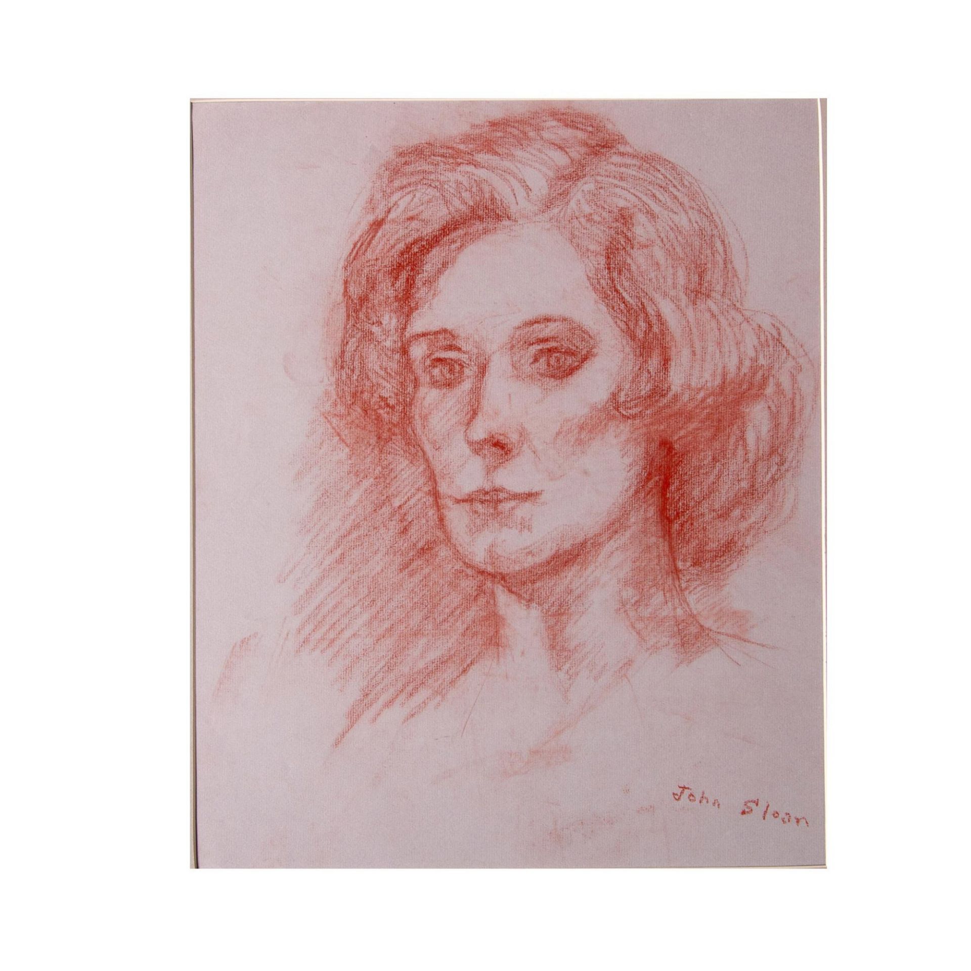 Joan Sloan, Large Original Red Chalk Drawing on Paper Signed - Bild 2 aus 4