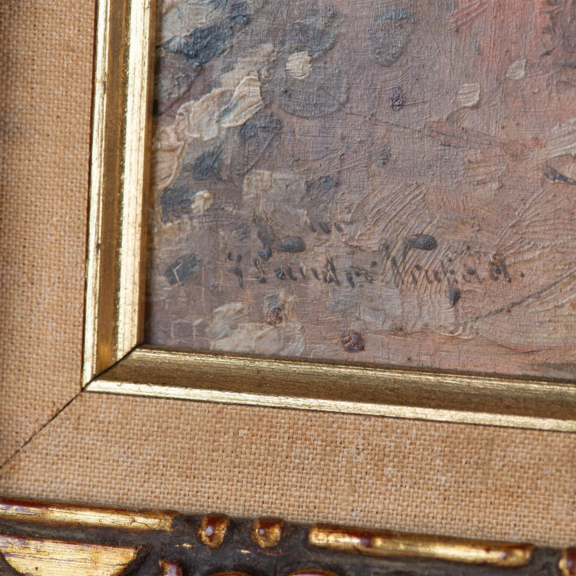 Antique Dutch Oil on Wood Board, Sunset Scene, Signed - Bild 7 aus 8