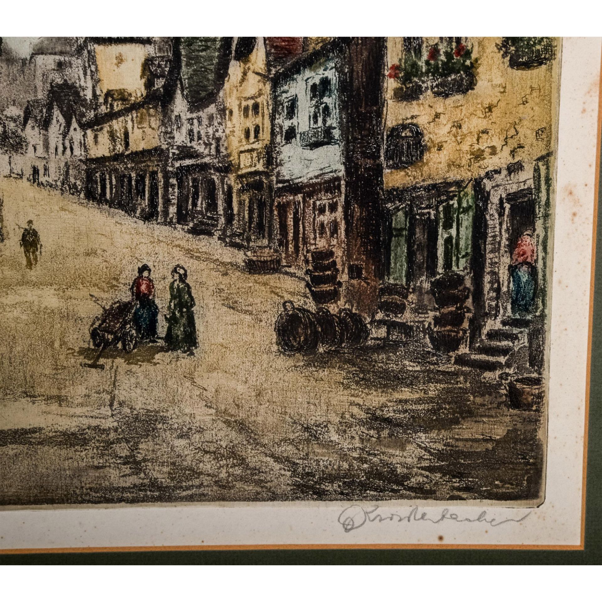 Antique Color Etching on Paper, Viennese Street, Signed - Image 3 of 5