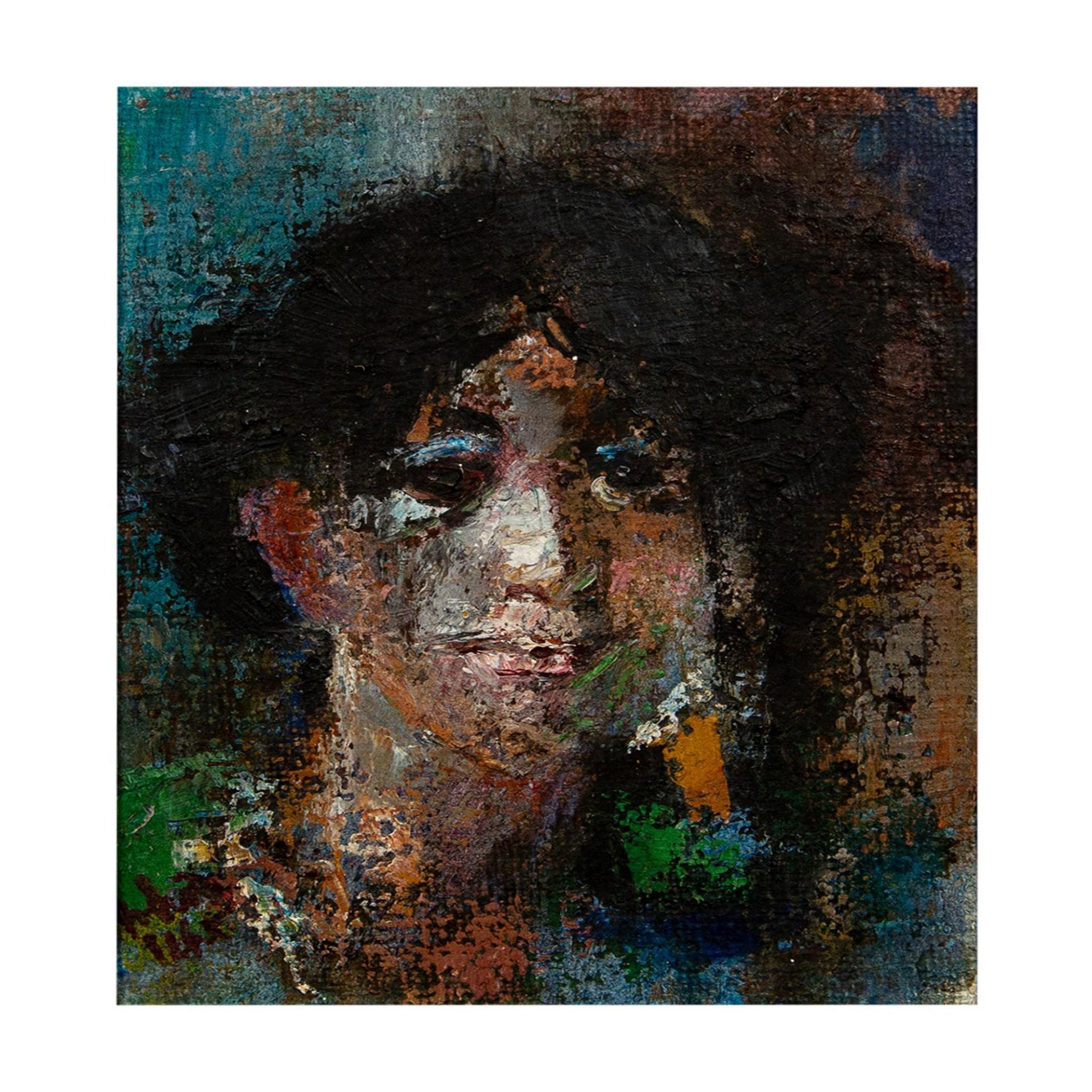 Original Oil on Burlap Canvas, Portrait of a Woman, Signed - Image 2 of 4