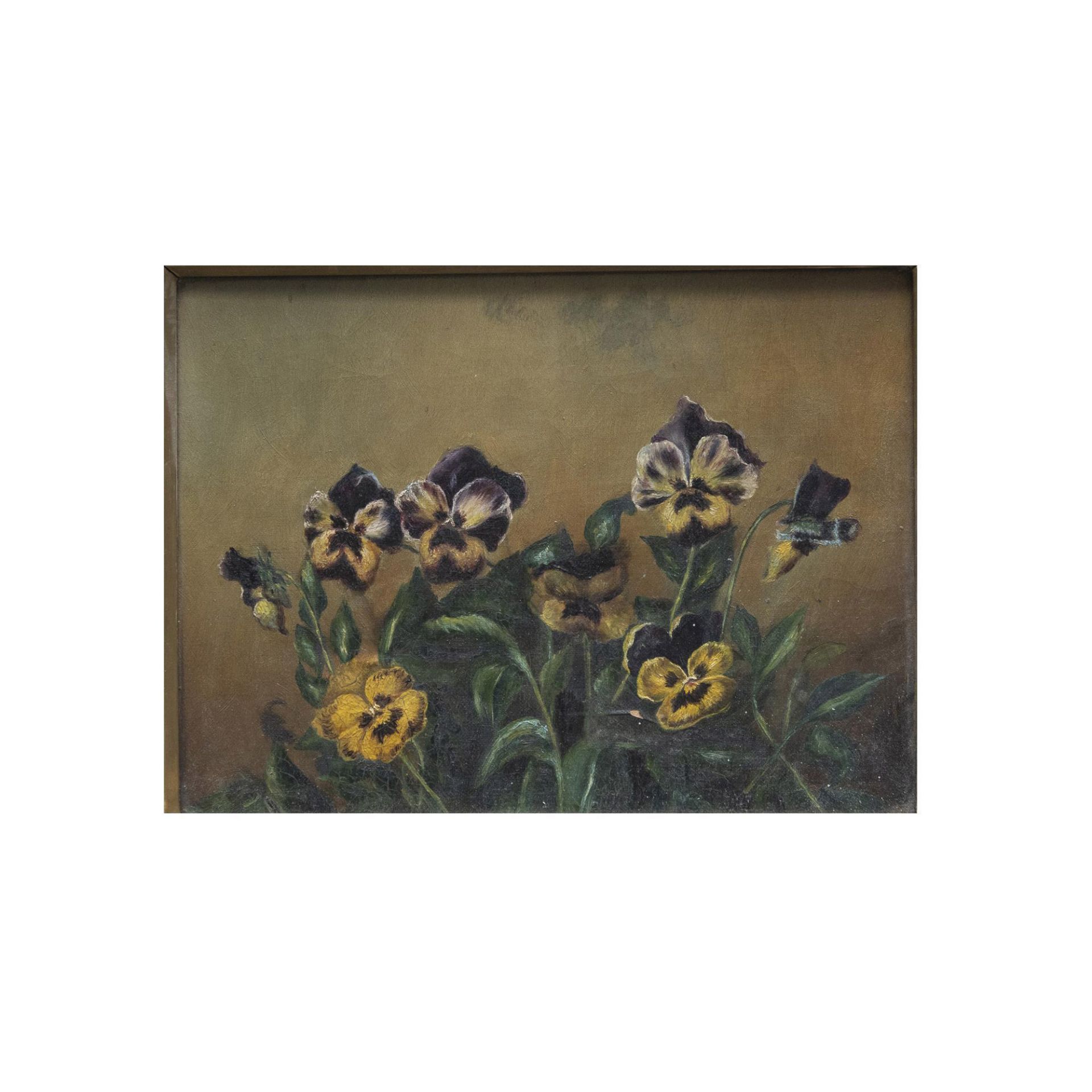 Antique Original Oil on Canvas, Still Life with Pansies - Bild 2 aus 6