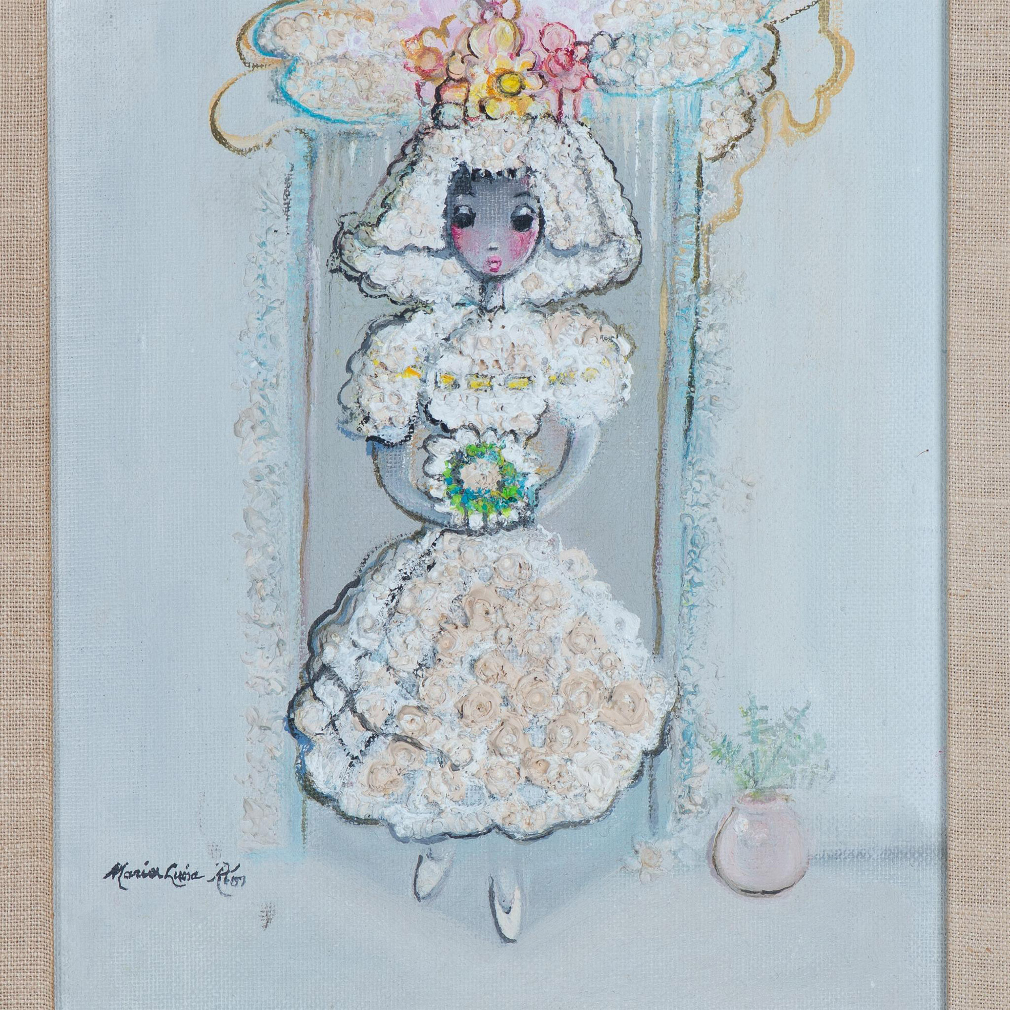 Maria Luisa Rios (Cuban, 1903-1982) Textured Oil Painting - Image 2 of 7