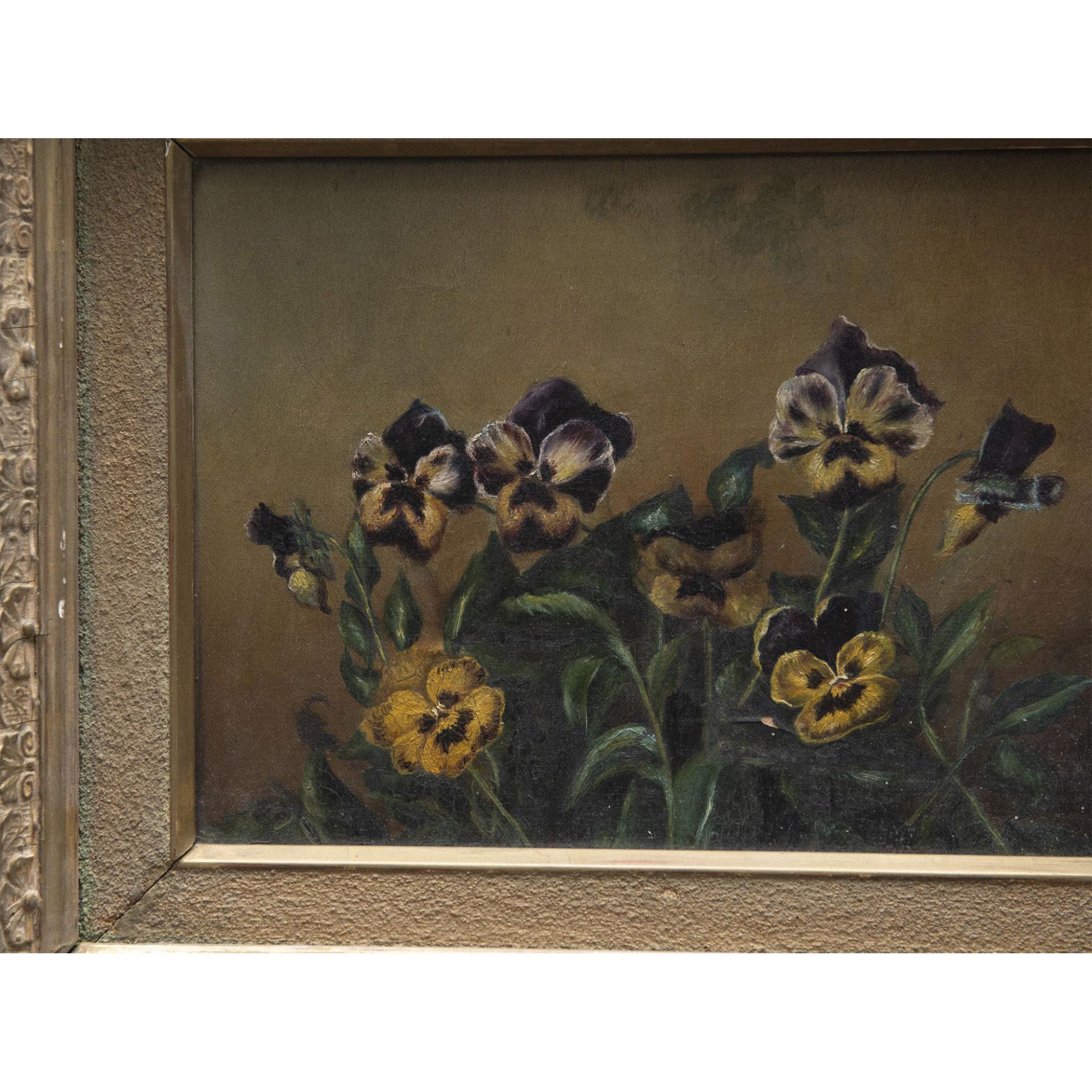 Antique Original Oil on Canvas, Still Life with Pansies - Bild 4 aus 6