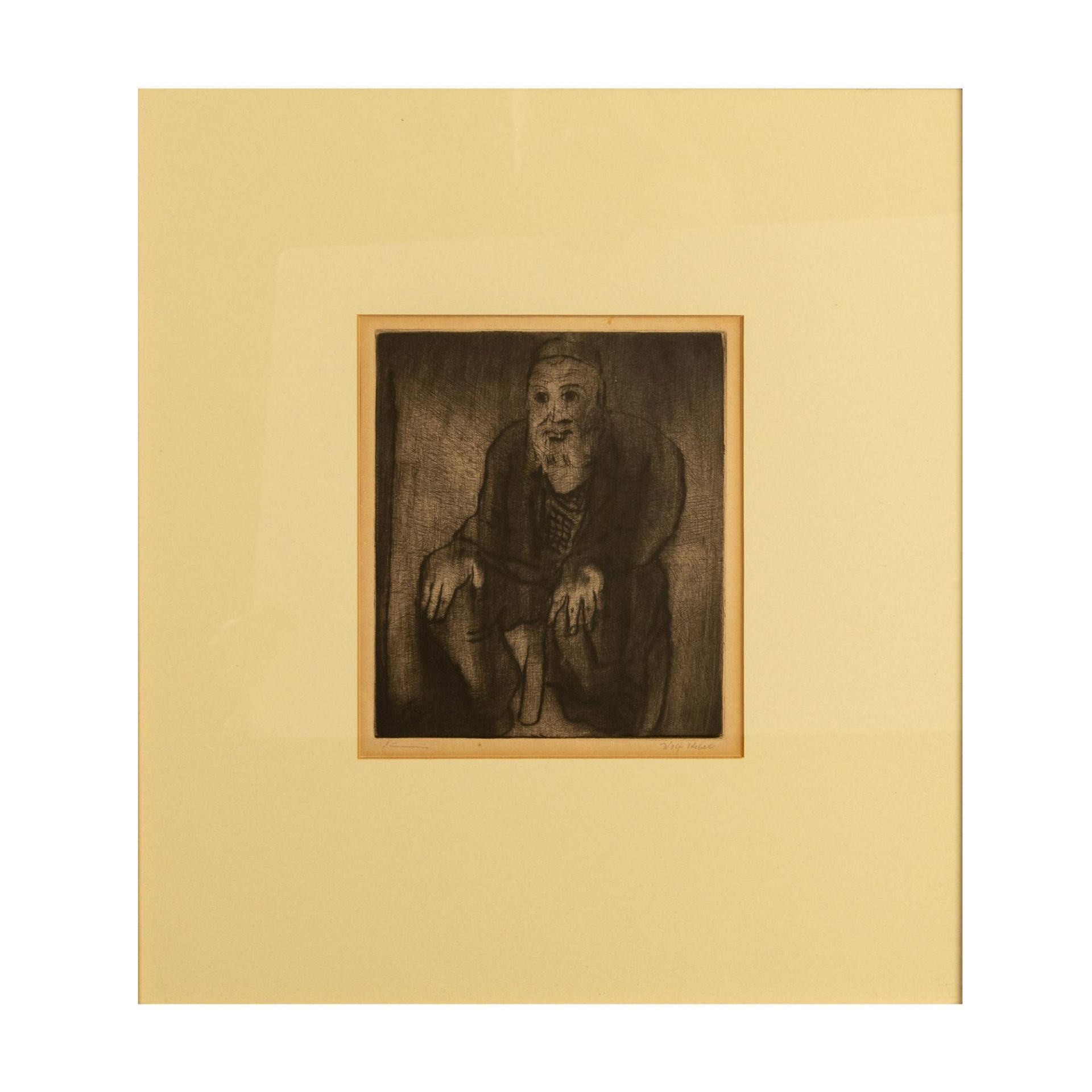Original Monochrome Etching on Paper, Seated Rabbi, Signed - Bild 2 aus 6
