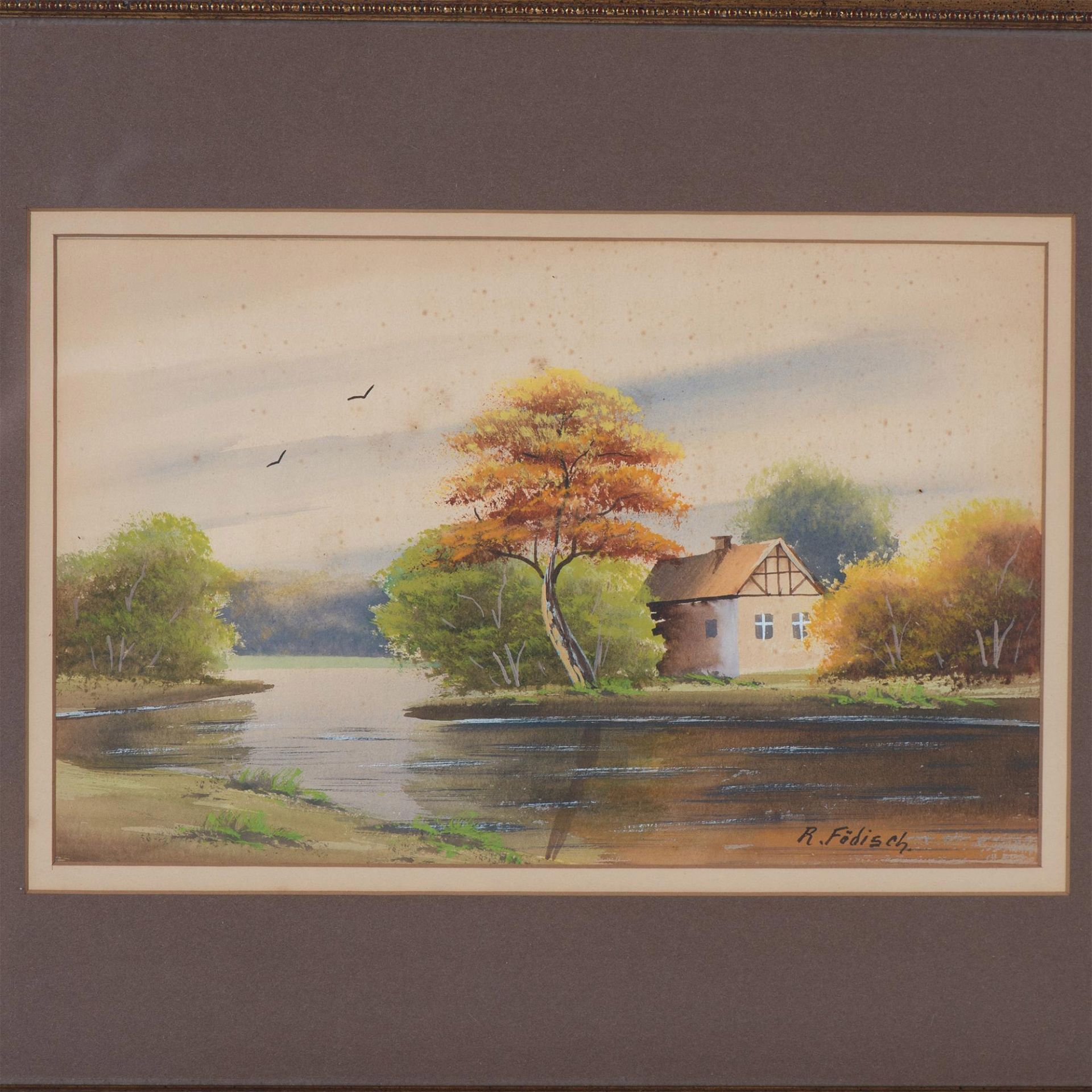 R. Fodisch, Set of Two Gouache on Paper Waterscapes, Signed - Image 8 of 10