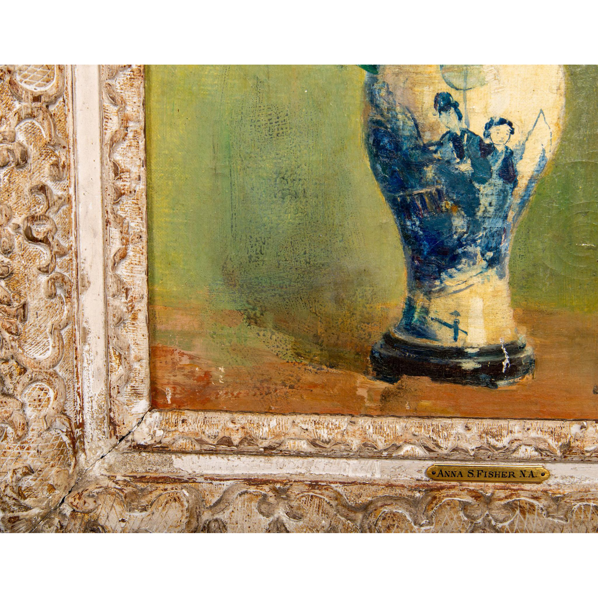 Anna S. Fisher, Original Oil on Canvas, Floral Chinoiserie - Image 5 of 6