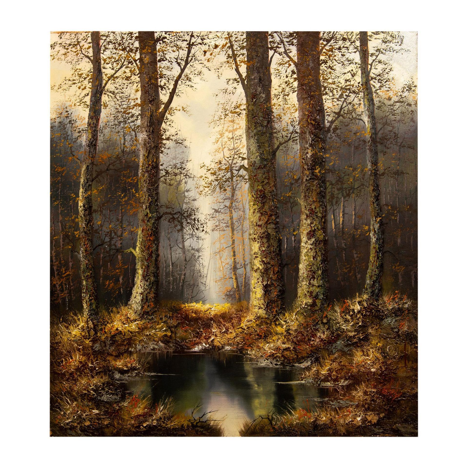 Original Oil on Canvas, Autumn Woodland Forest Landscape - Image 2 of 5