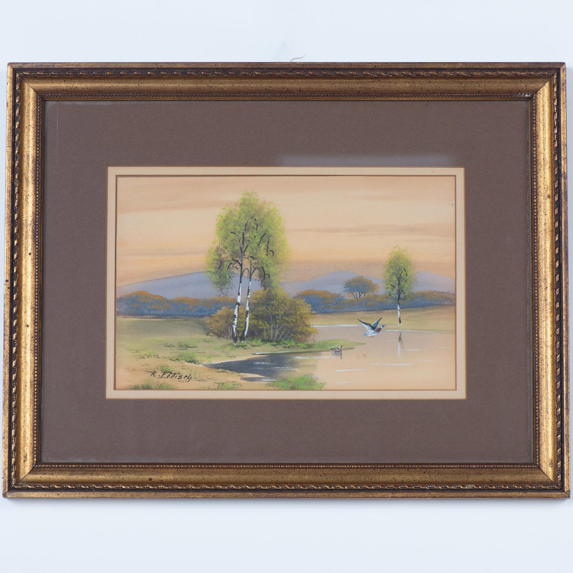 R. Fodisch, Set of Two Gouache on Paper Waterscapes, Signed - Image 5 of 10