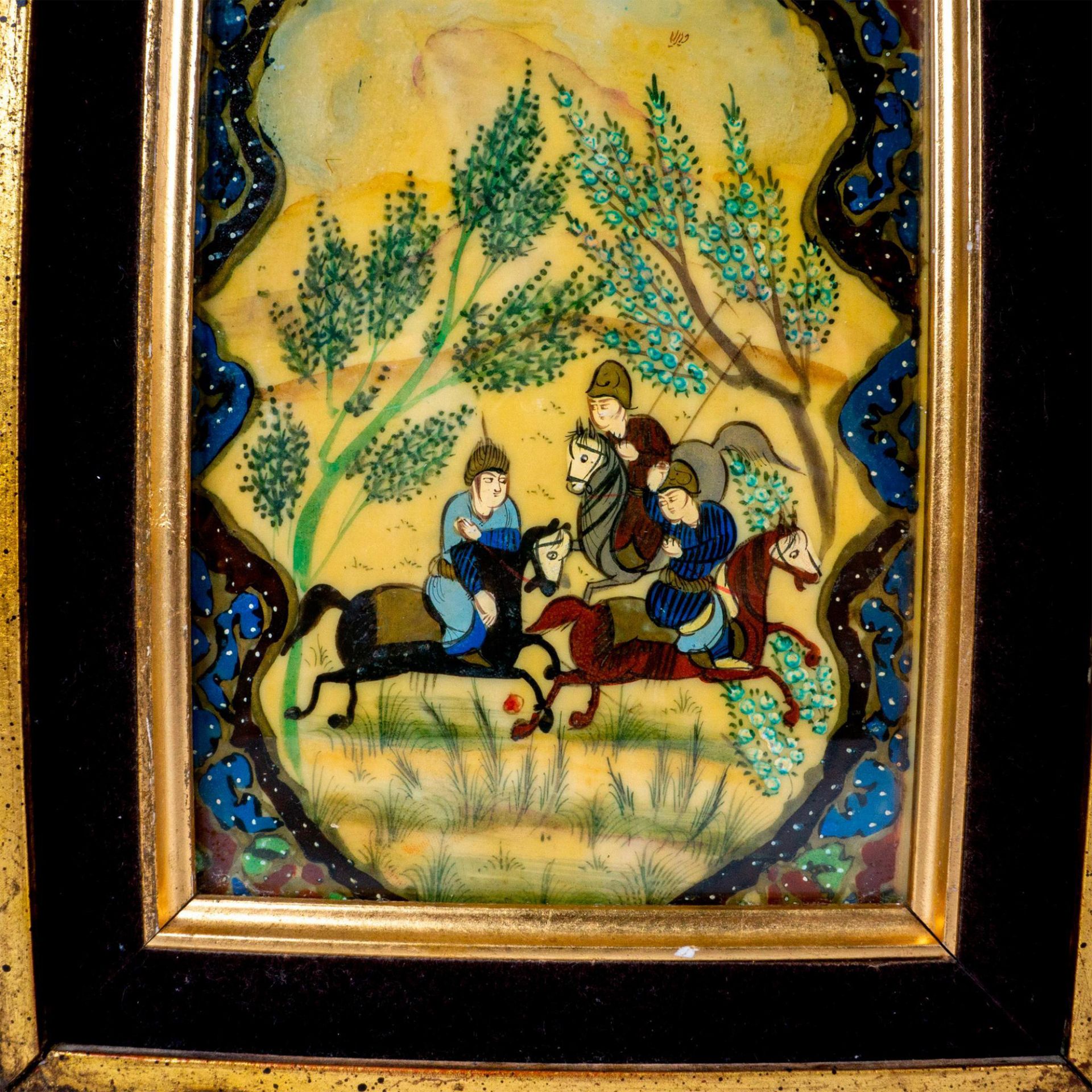 Middle Eastern Miniature Painting on Bone, Polo Players Scene - Bild 3 aus 4