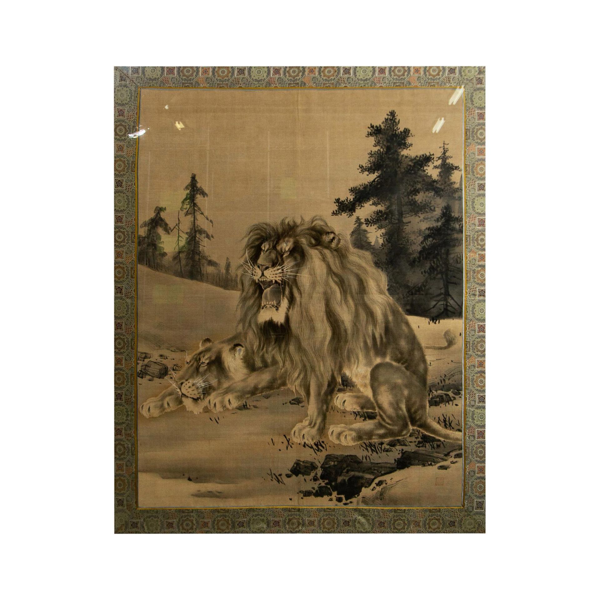 Vintage Paint on Fabric, Lions - Image 2 of 6