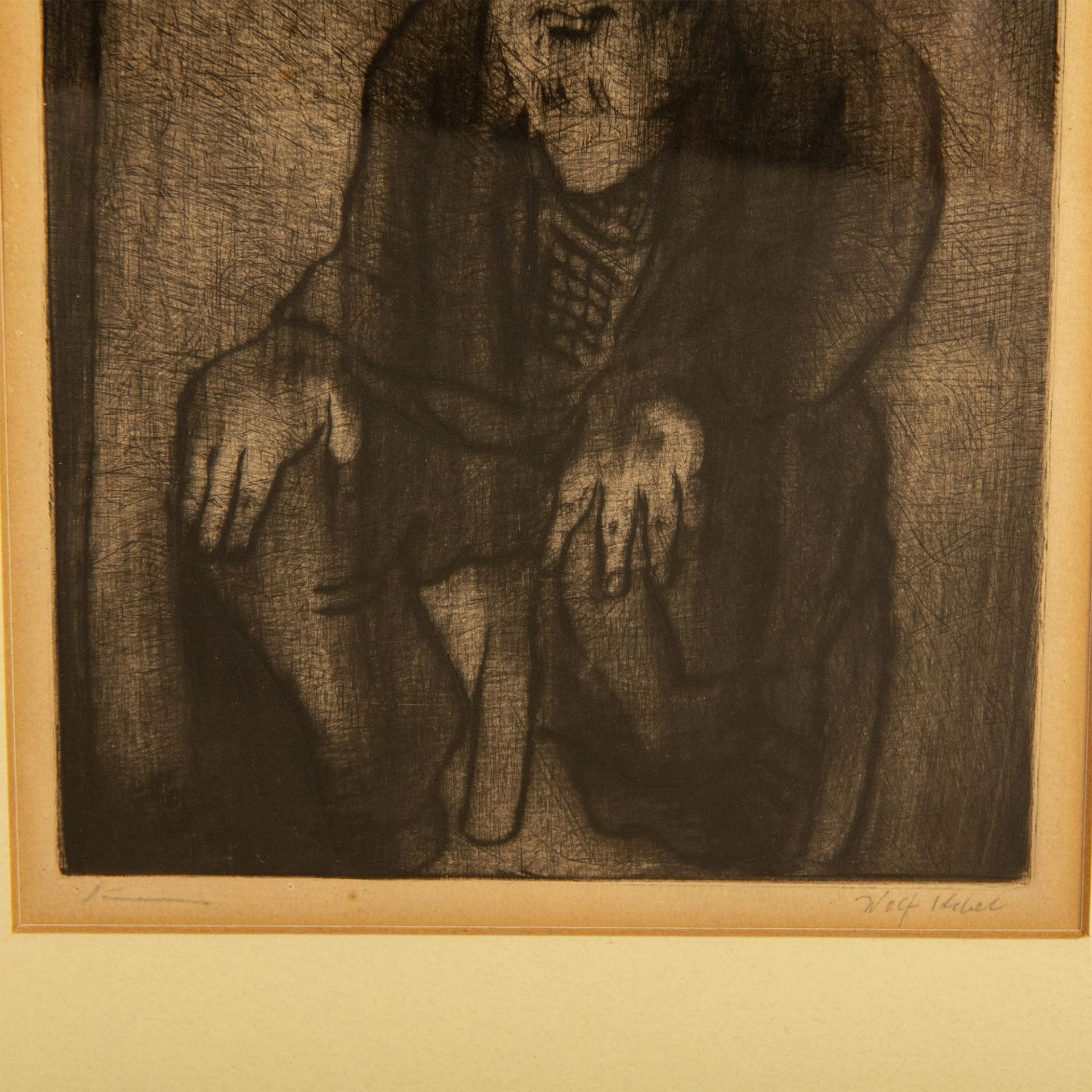 Original Monochrome Etching on Paper, Seated Rabbi, Signed - Bild 4 aus 6