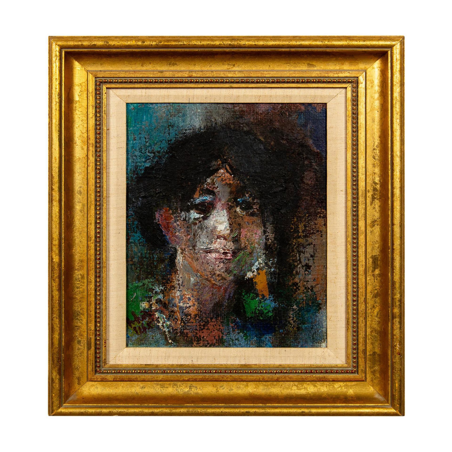 Original Oil on Burlap Canvas, Portrait of a Woman, Signed