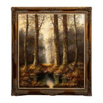 Original Oil on Canvas, Autumn Woodland Forest Landscape