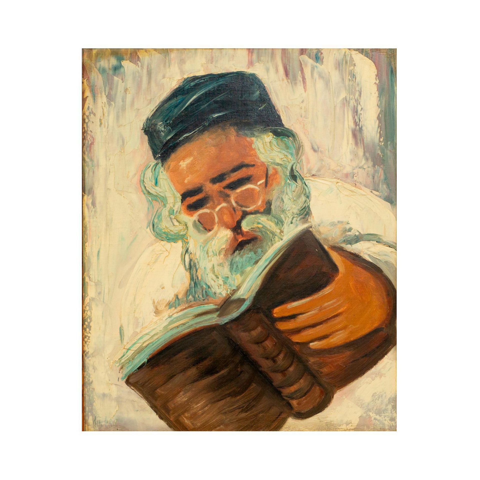 Rene Avigdor, Oil on Board, Portrait of a Rabbi, Signed - Image 2 of 5