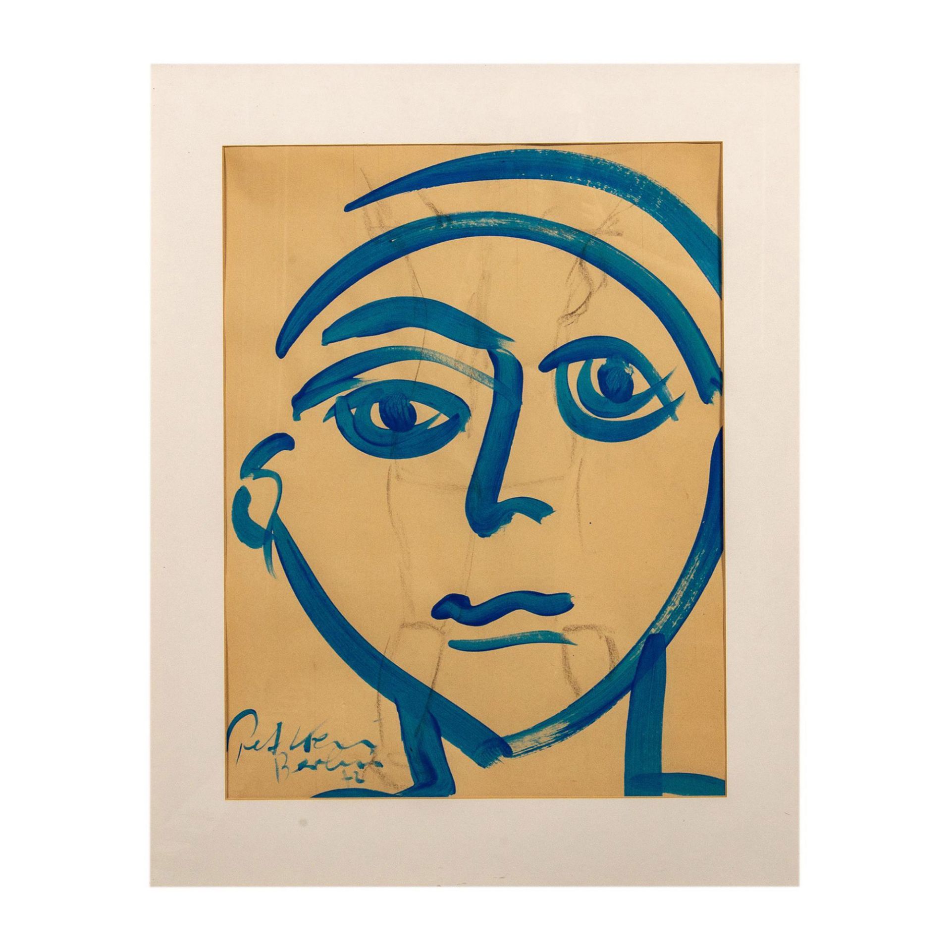 Peter Keil, Original Painting, Portrait in Blue, Signed - Image 2 of 4