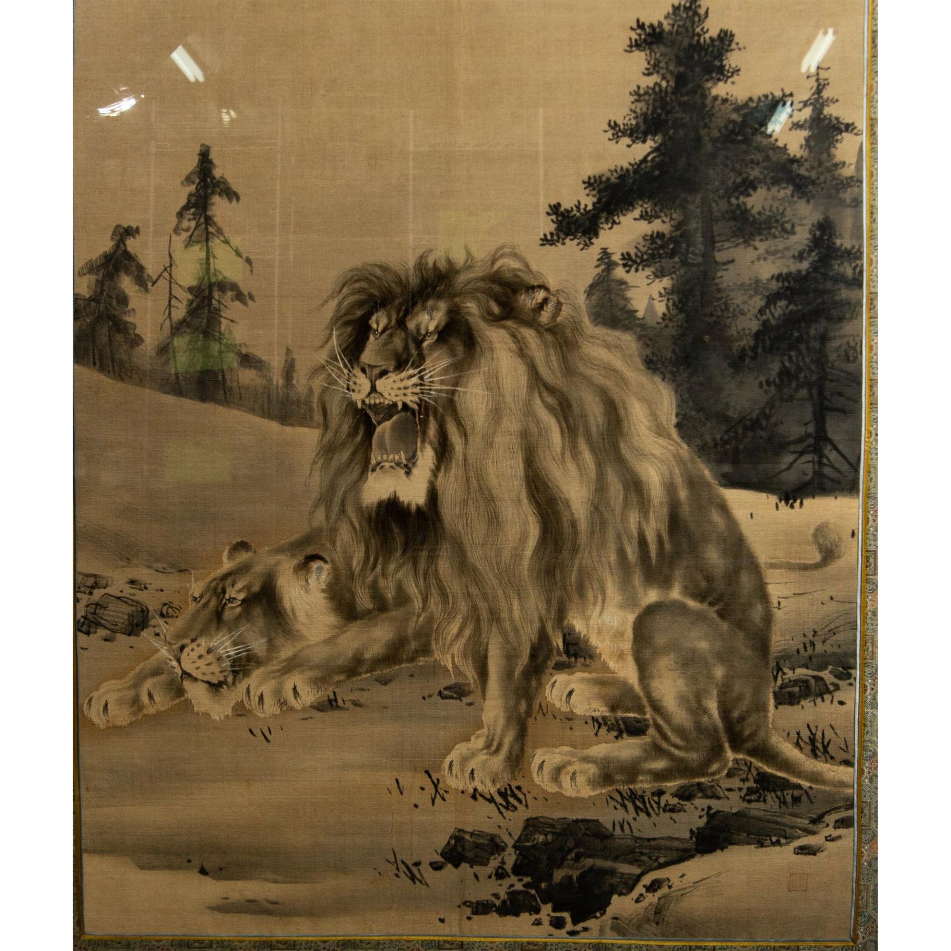 Vintage Paint on Fabric, Lions - Image 3 of 6