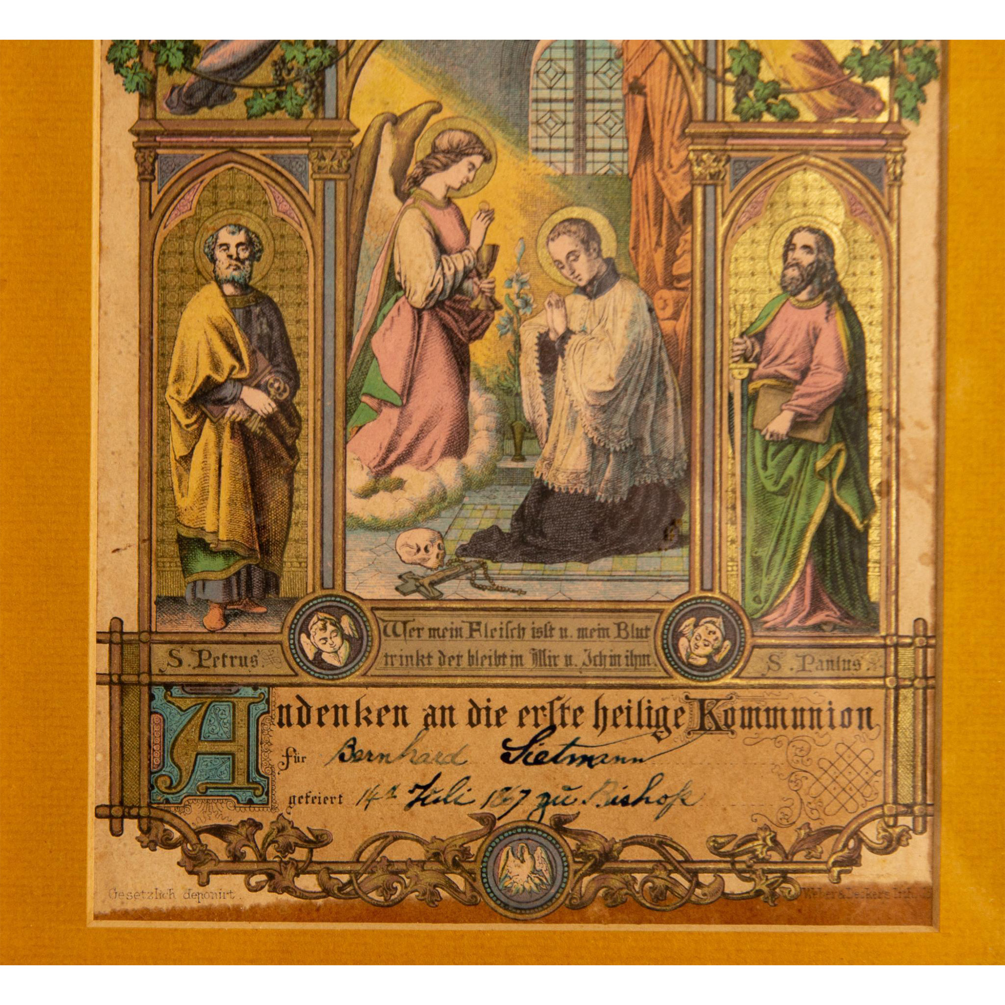 German Certificate of Communion, Color Lithograph - Image 4 of 5