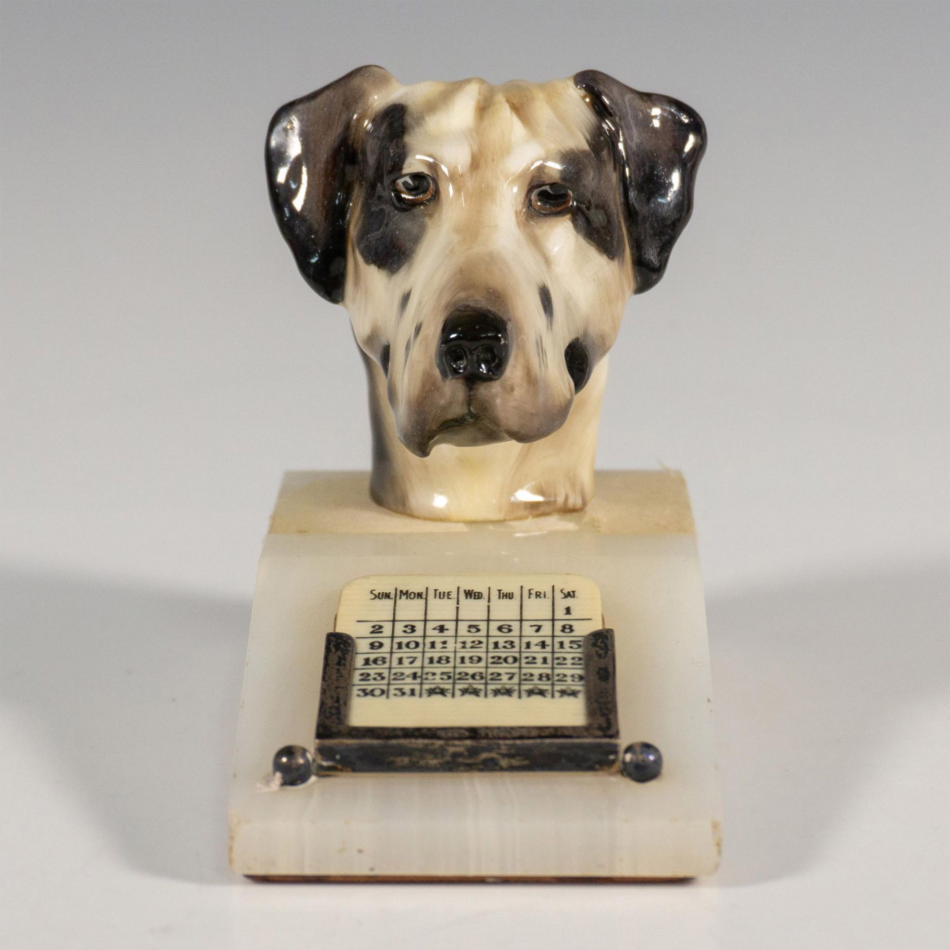 Doulton Great Dane's Head Pencil Holder Calendar on Marble - Image 2 of 6