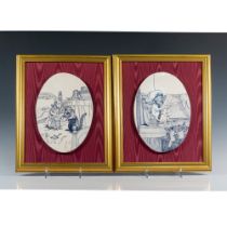 2pc Antique Doulton Burslem Framed Porcelain Plaques