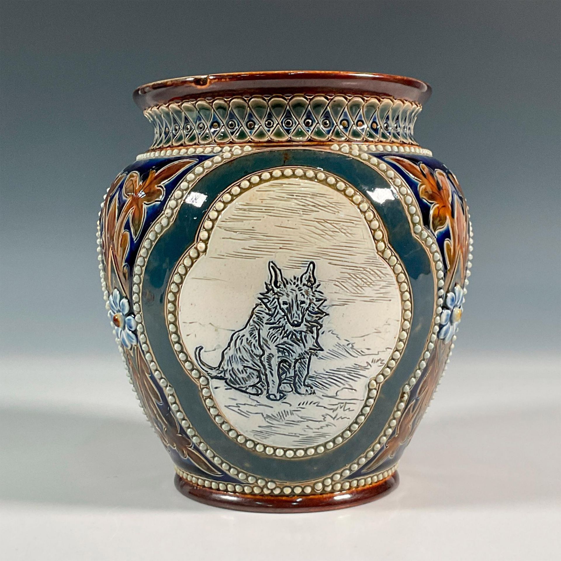 Doulton Lambeth Stoneware Hannah Barlow Vase, Dogs - Image 2 of 3