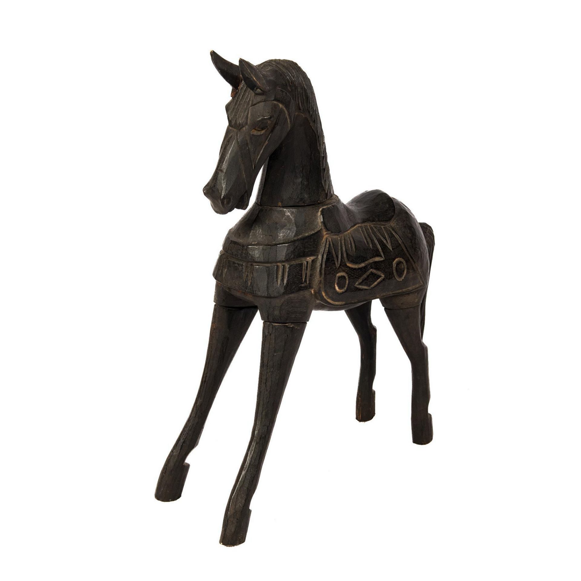 Dark Wood Hand-Carved Decorative Horse Sculpture - Bild 3 aus 4