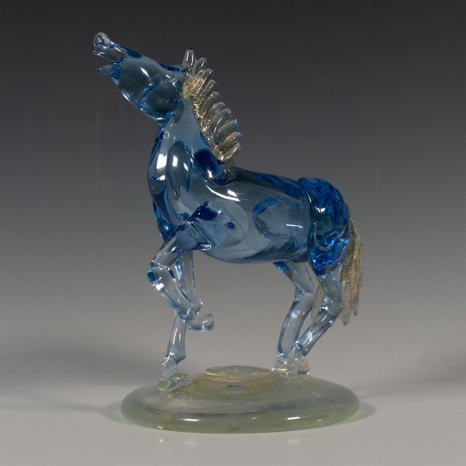 Original Hand Blown Glass Decorative Blue & Gold Horse
