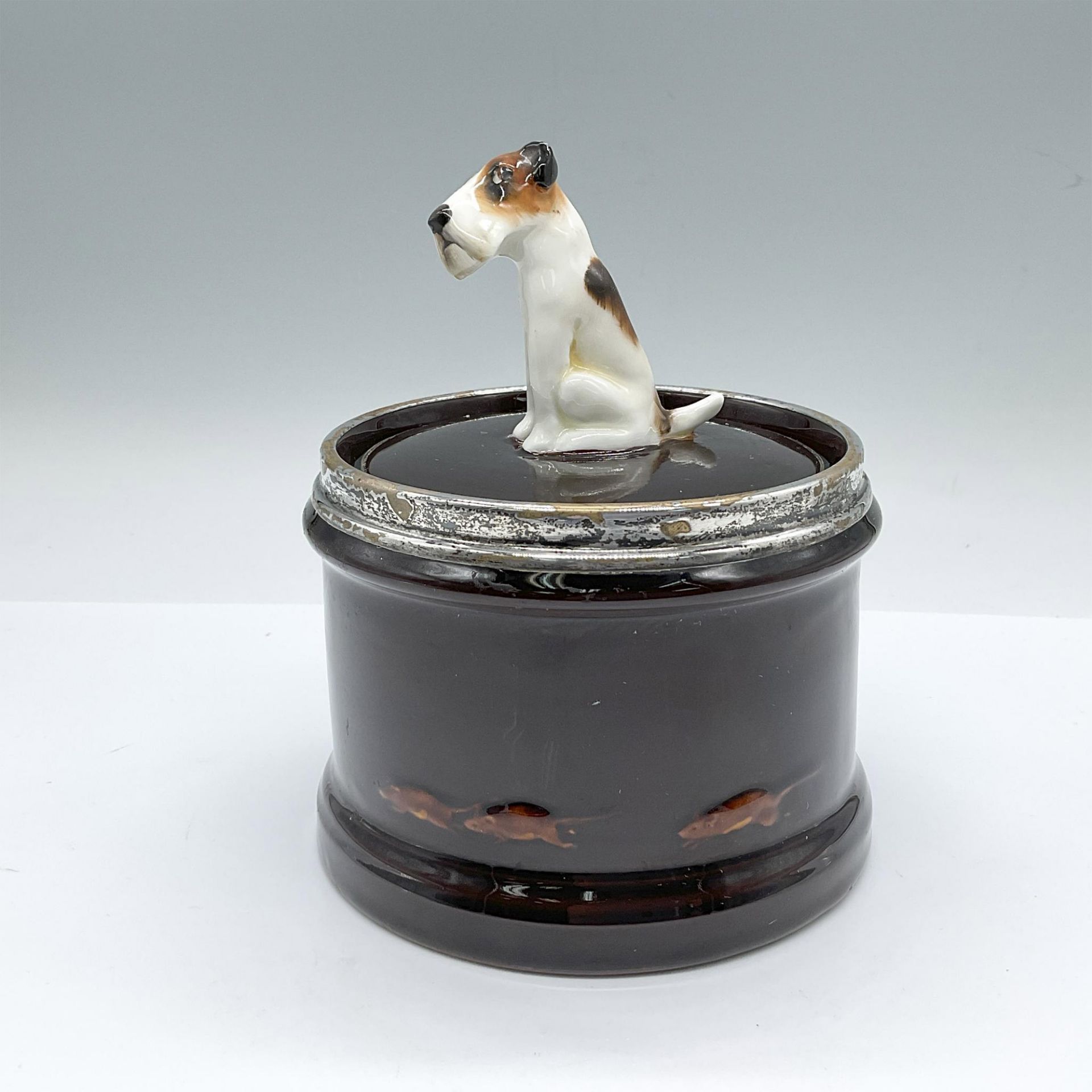 Rare Royal Doulton Kingsware Tobacco Jar, Fox Terrier Seated