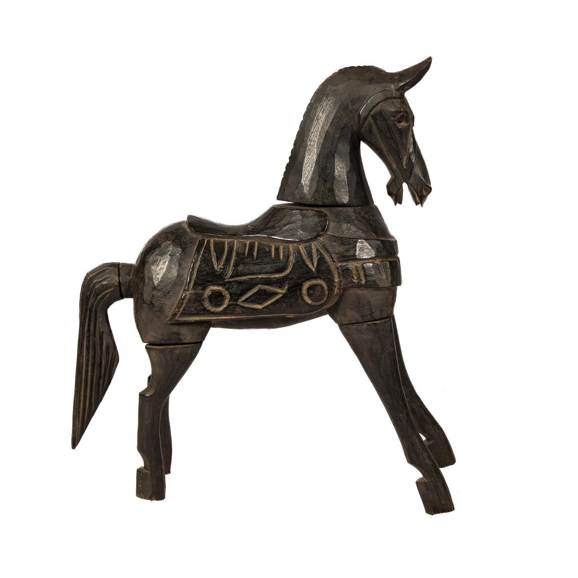 Dark Wood Hand-Carved Decorative Horse Sculpture - Bild 2 aus 4