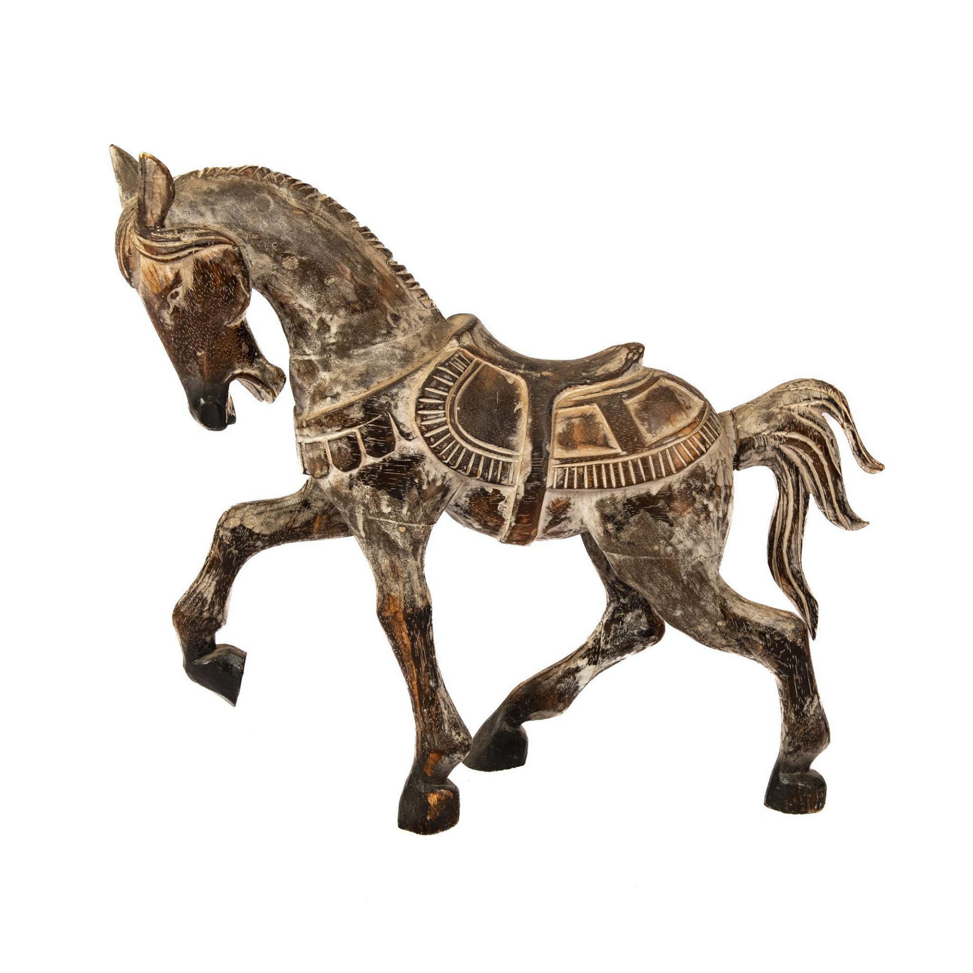 Vintage Hand Carved Wood Carousel Style Horse Monochromatic - Image 2 of 4
