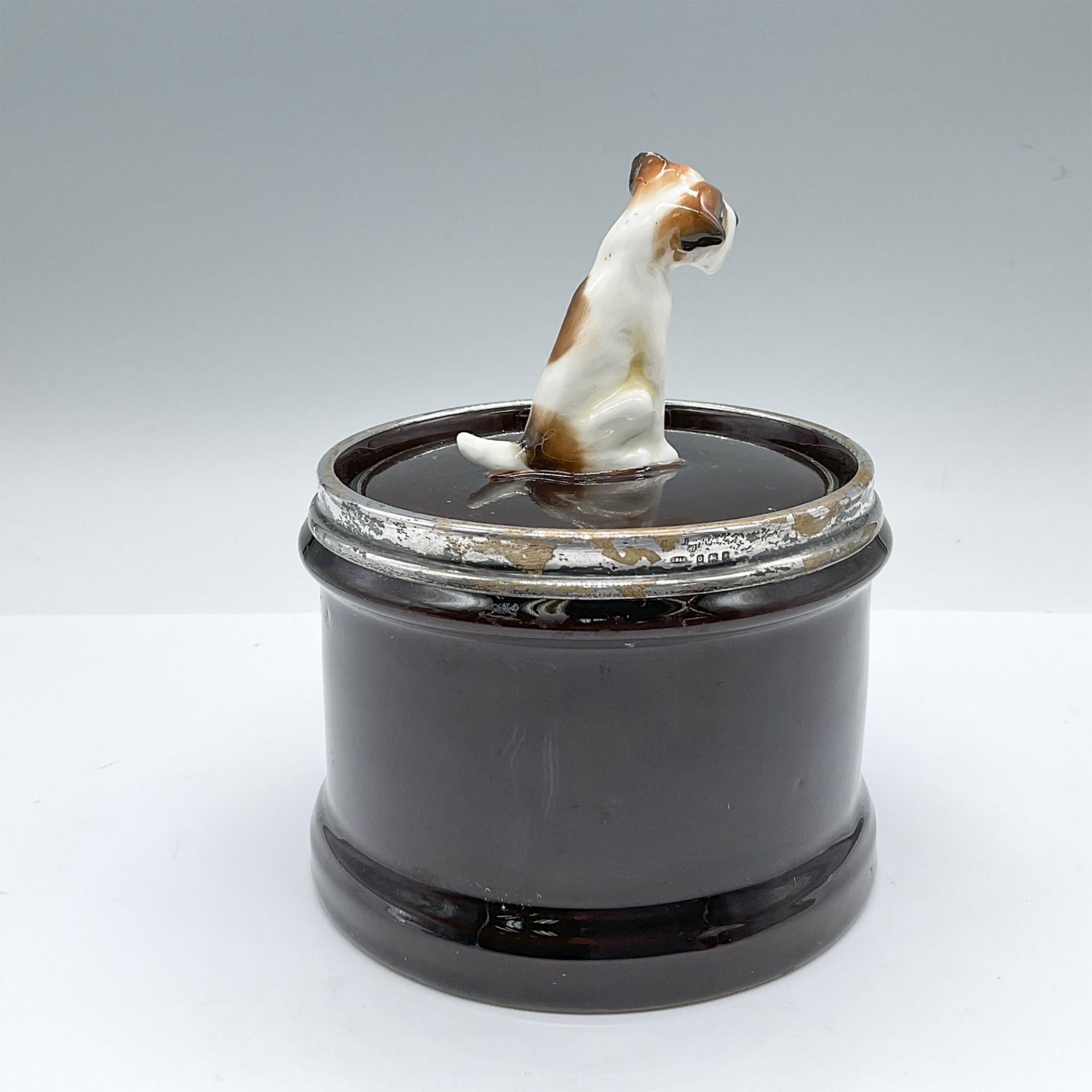 Rare Royal Doulton Kingsware Tobacco Jar, Fox Terrier Seated - Image 2 of 4