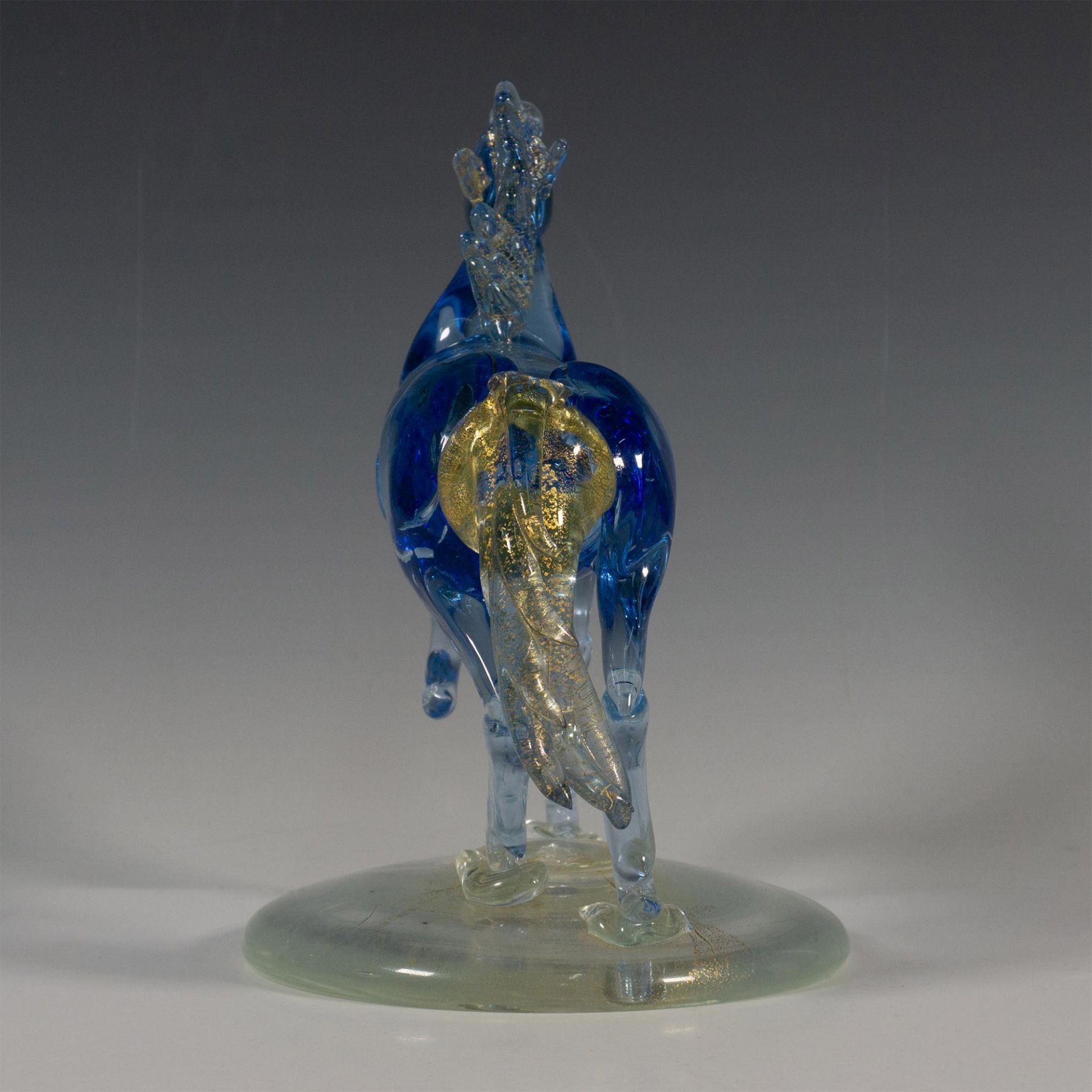 Original Hand Blown Glass Decorative Blue & Gold Horse - Image 3 of 4