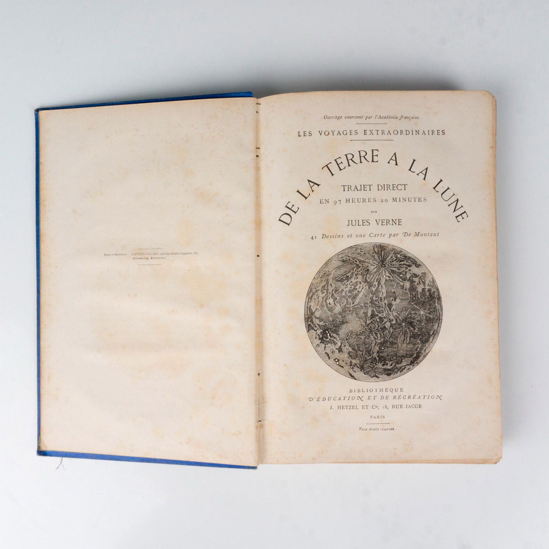 Jules Verne, De La Terre A La Lune, A L'Obus, Blue Cover - Image 2 of 3