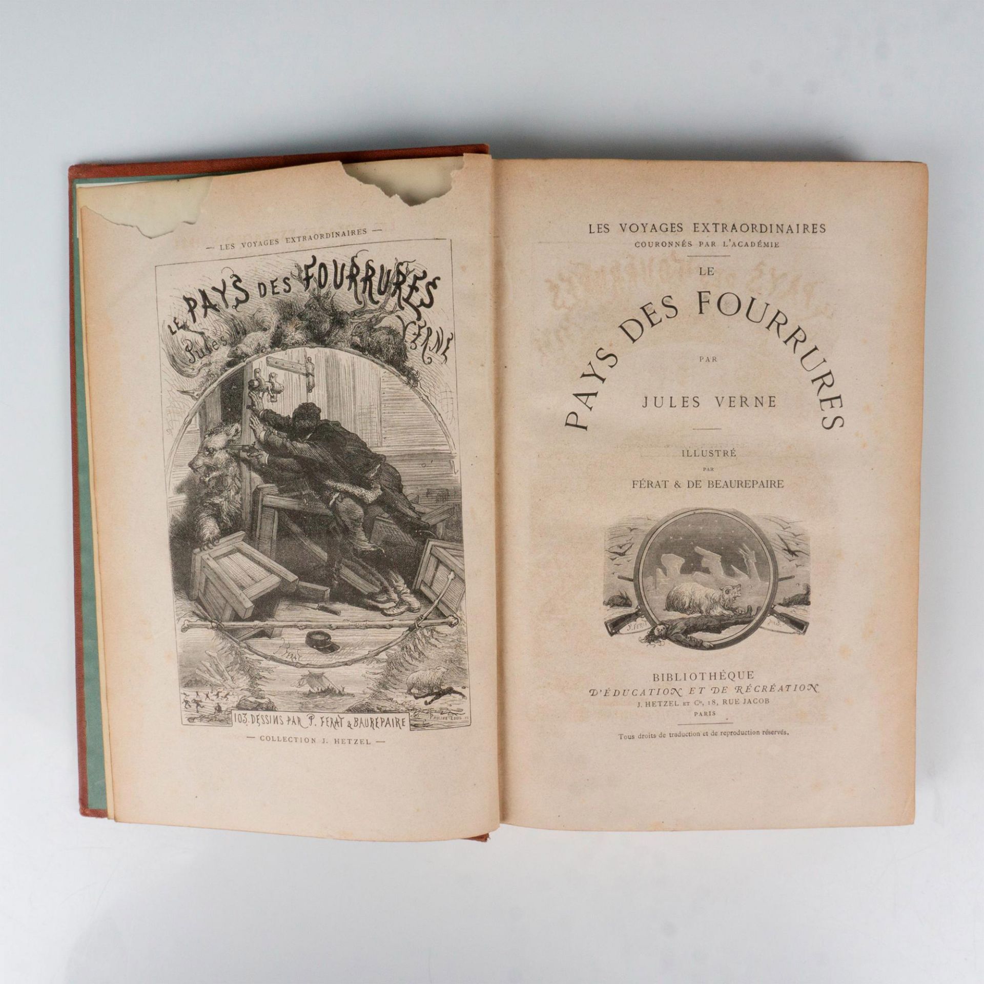 Jules Verne, Le Pays des Fourrures, A L'Obus, Brown Cover - Bild 2 aus 3