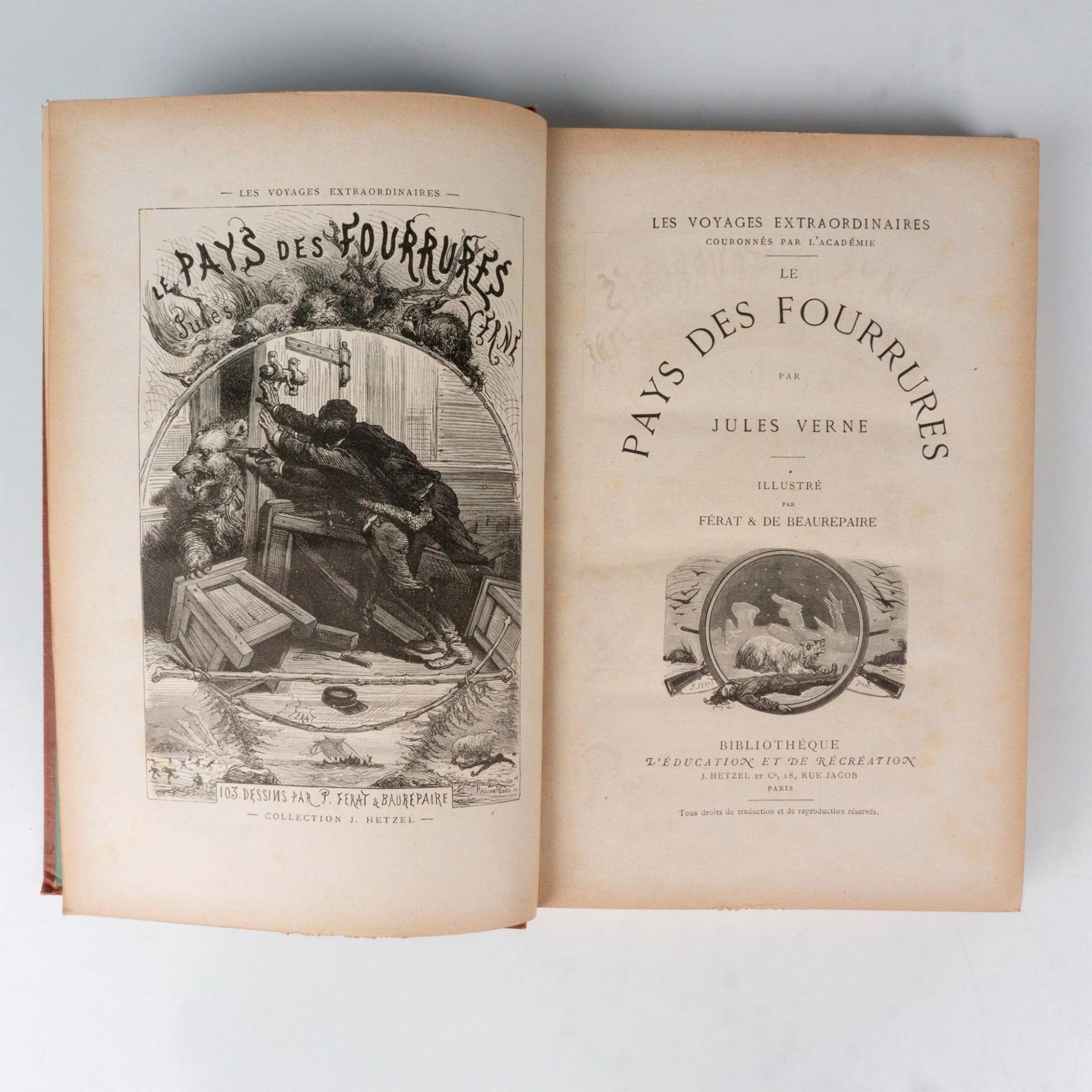 Jules Verne, Le Pays des Fourrures, A L'Obus, Brown Cover - Bild 2 aus 3