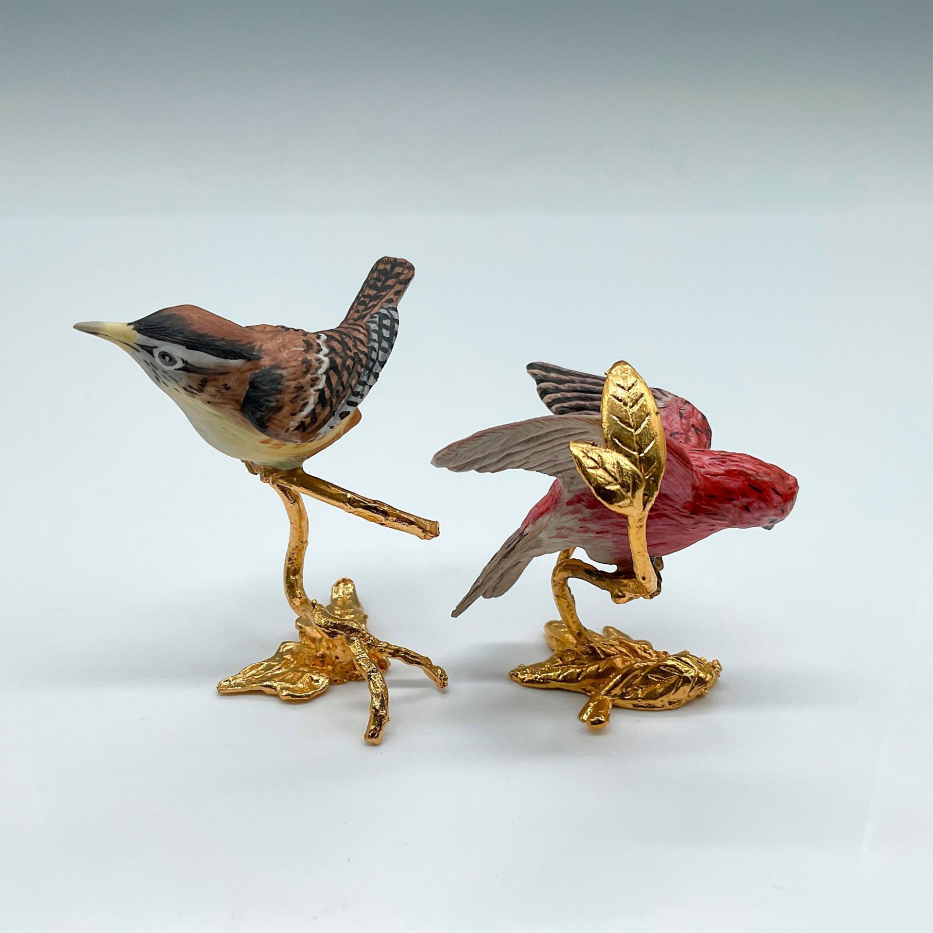 2pc Miniature Boehm Porcelain Birds on Gold Gilded Base - Image 2 of 3