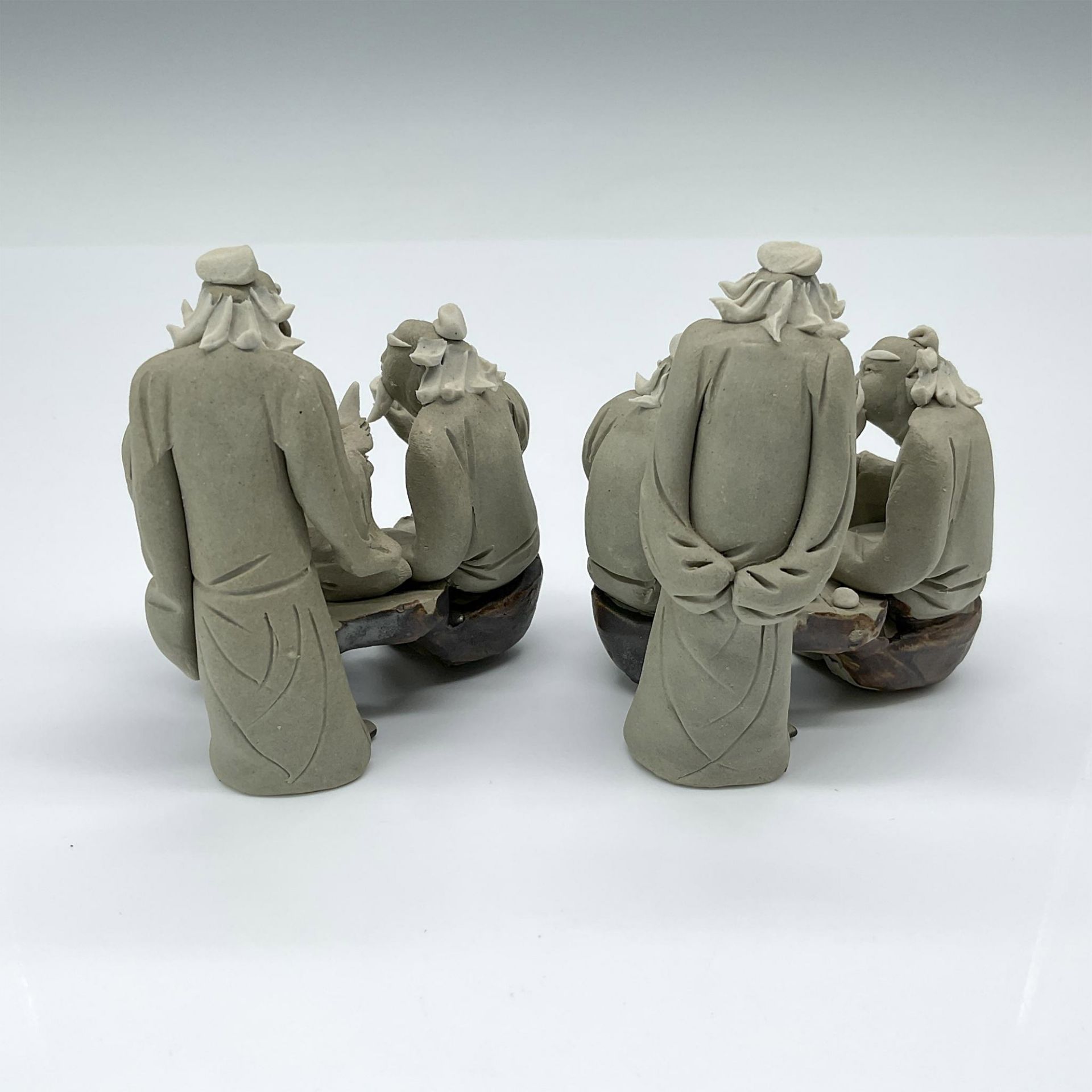 2pc Mudmen Bonsai Figurines, 3 Old Men Gathering - Image 2 of 3