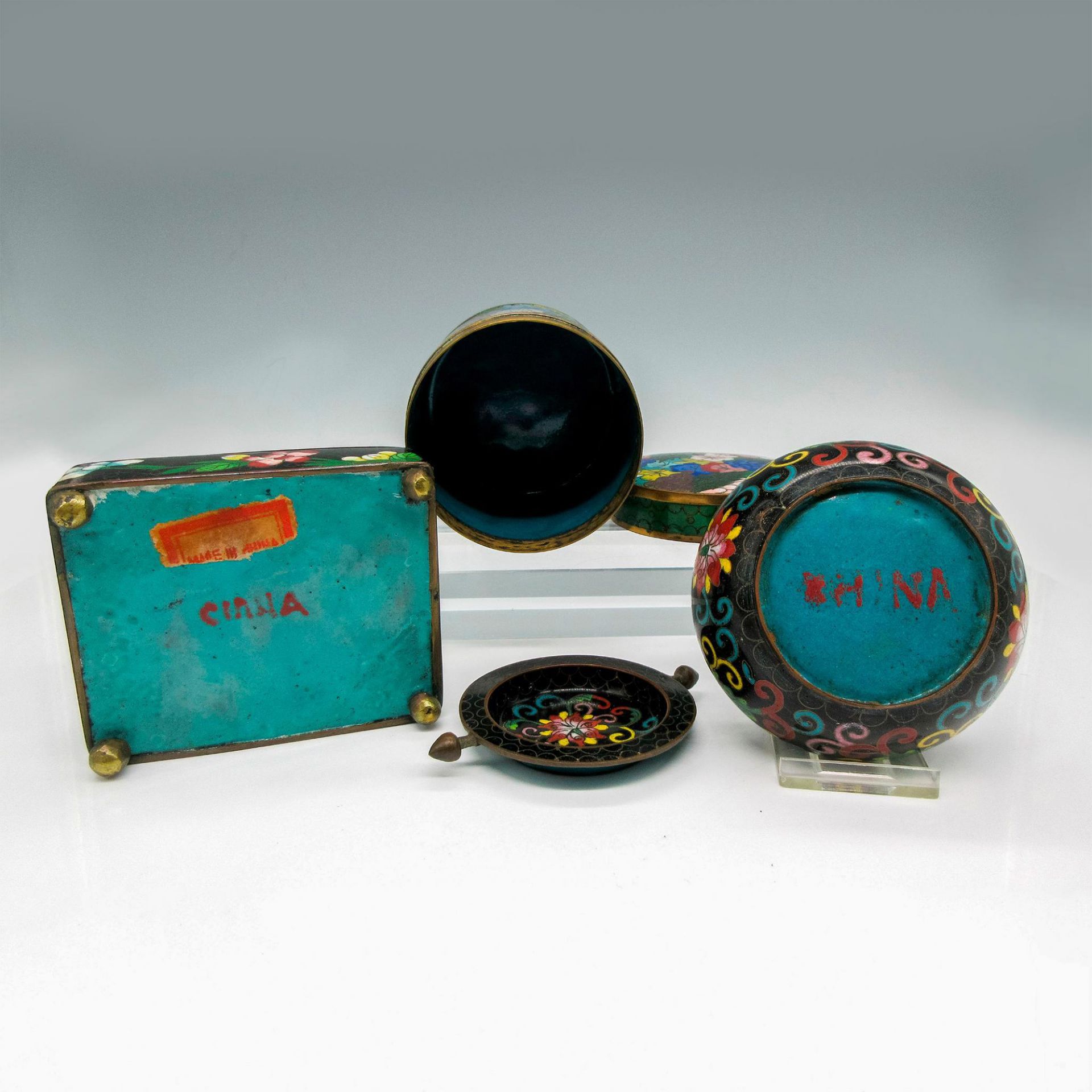 3pc Vintage Chinese Cloisonne Enameled Trinket Boxes - Image 3 of 3