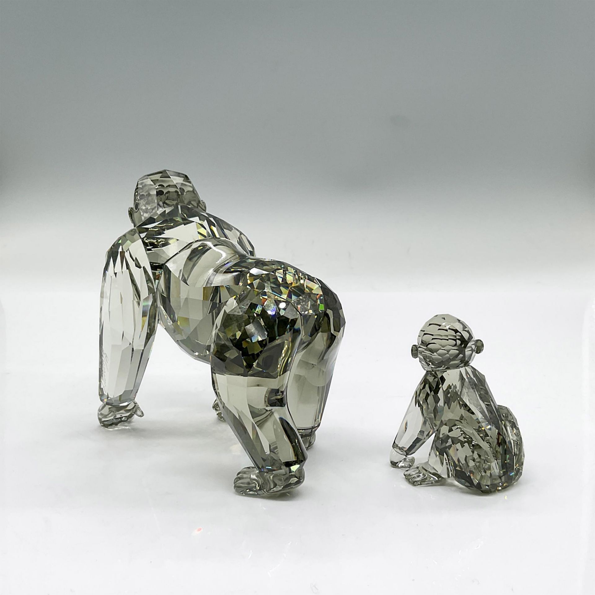 Swarovski Crystal Figurines, Mother Gorilla + Baby, Signed - Image 2 of 5