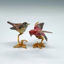 2pc Miniature Boehm Porcelain Birds on Gold Gilded Base