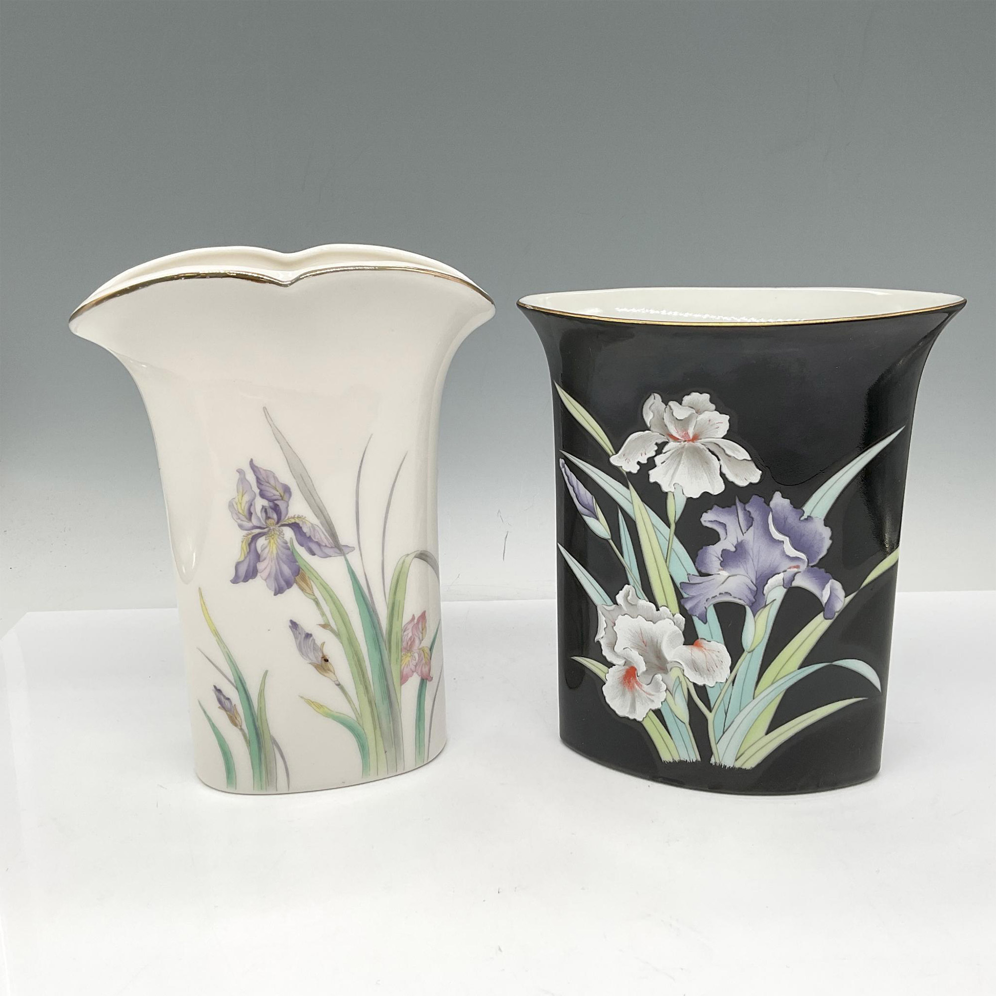 2pc Fuji and Yamaji Porcelain Vases, Iris