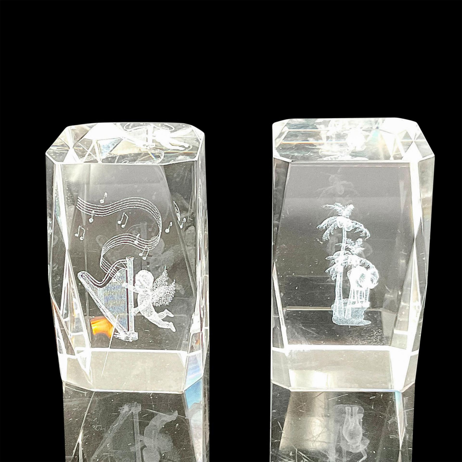 2pc 3D Laser Etched Glass Paperweights, Angels & Elephant - Image 2 of 3
