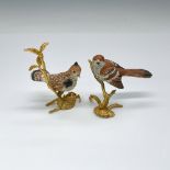 2pc Miniature Boehm Porcelain Birds on Gold Gilded Base