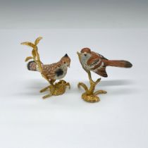 2pc Miniature Boehm Porcelain Birds on Gold Gilded Base