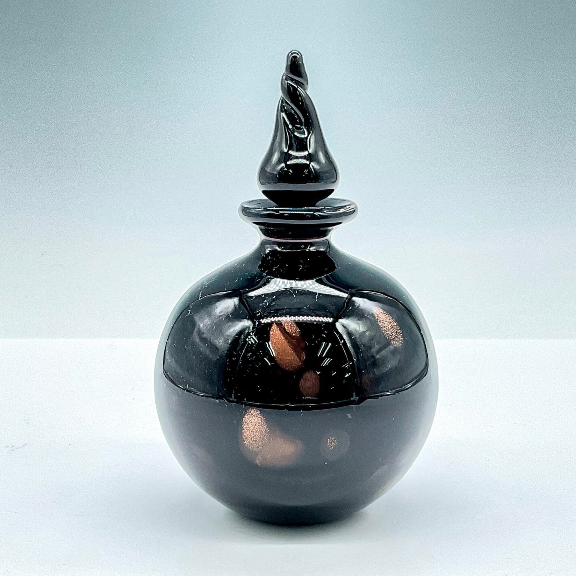 Murano Art Glass Perfume Bottle, Black and Copper