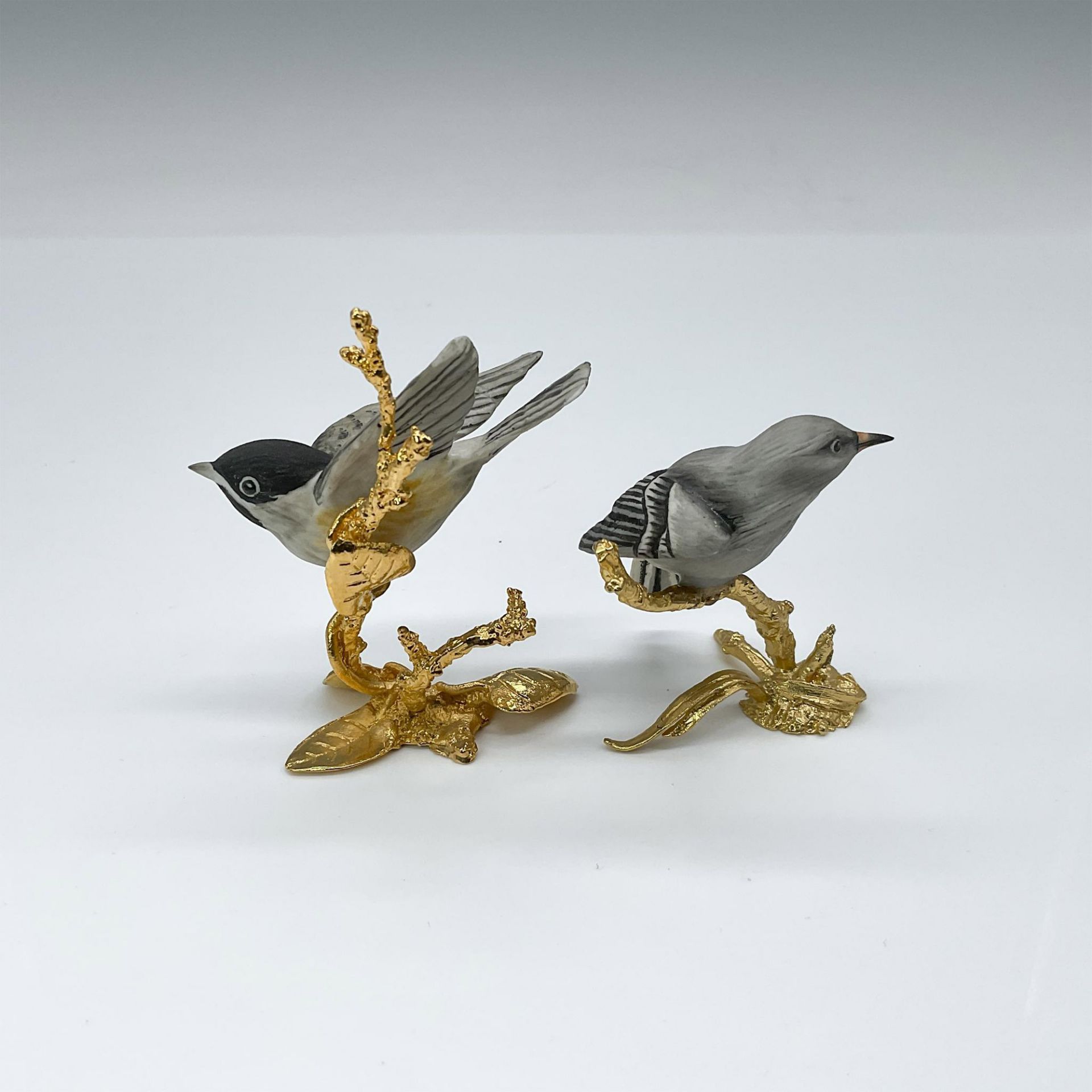 2pc Miniature Boehm Porcelain Birds on Gold Gilded Base - Image 2 of 3