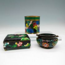 3pc Vintage Chinese Cloisonne Enameled Trinket Boxes