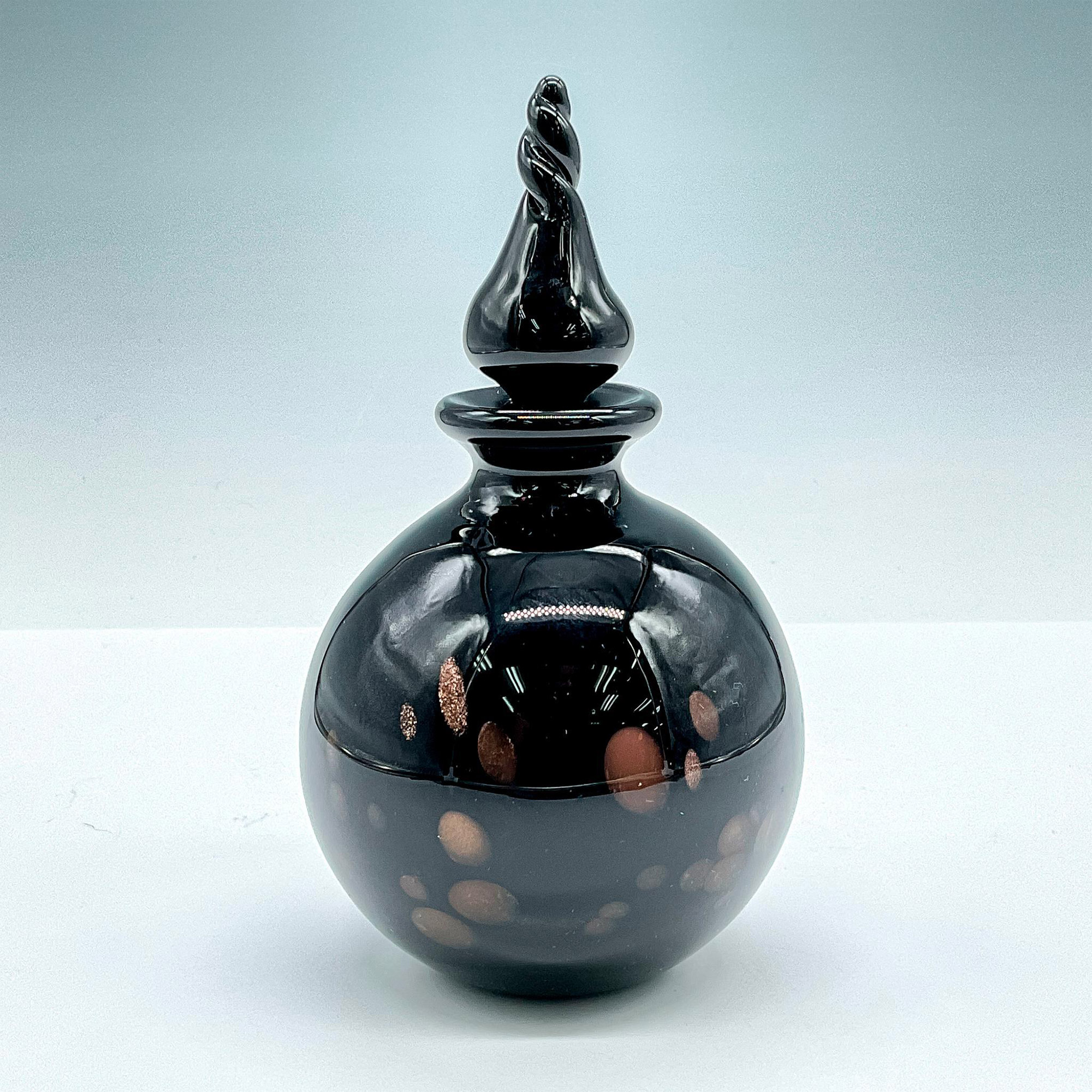 Murano Art Glass Perfume Bottle, Black and Copper