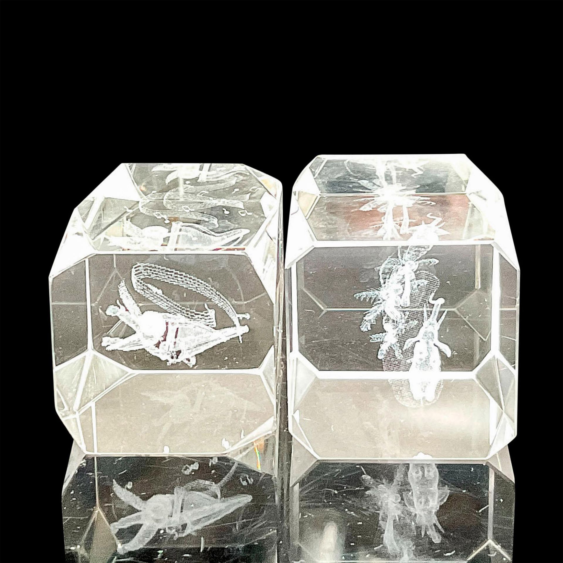 2pc 3D Laser Etched Glass Paperweights, Angels & Elephant - Image 3 of 3