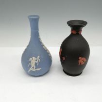 2pc Wedgwood Bud Vases, Blue and Black Jasper
